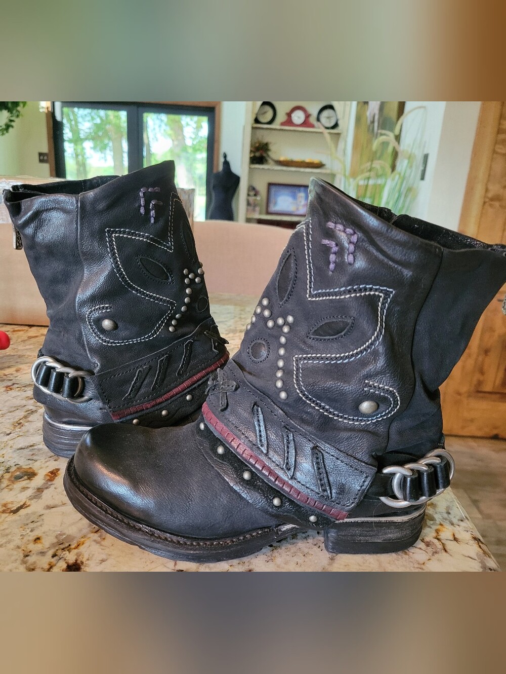 Rare A.S.98 Black Biker Studded Leather Ankle Boots 7